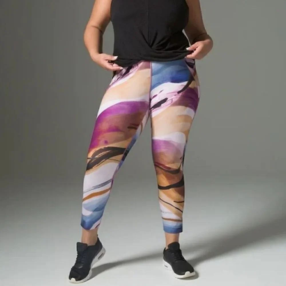 Soma 369 High Rise Cropped Leggings Abstract Purple Orange Blue Size Large